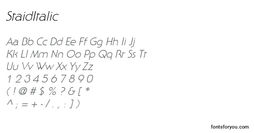 Шрифт StaidItalic – алфавит, цифры, специальные символы