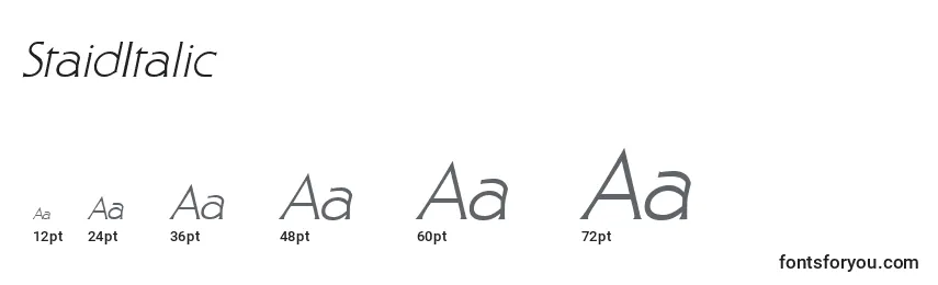 Размеры шрифта StaidItalic