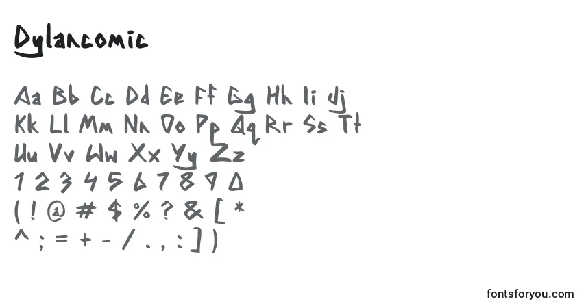 Czcionka Dylancomic – alfabet, cyfry, specjalne znaki