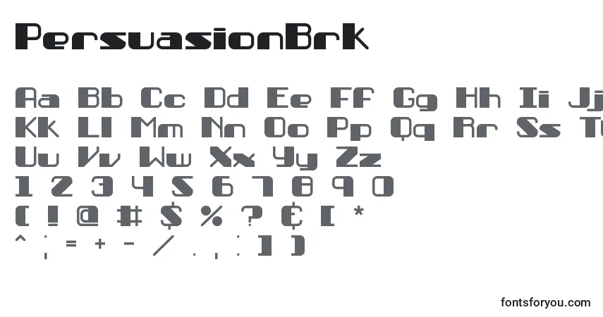 A fonte PersuasionBrk – alfabeto, números, caracteres especiais