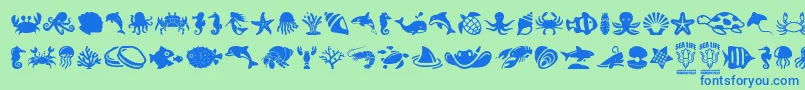 SeaLife-Schriftart – Blaue Schriften auf grünem Hintergrund