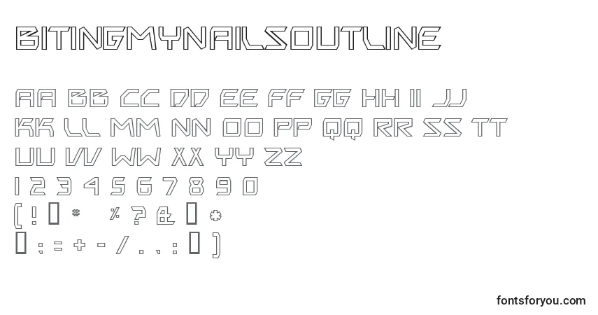 Czcionka BitingMyNailsOutline – alfabet, cyfry, specjalne znaki