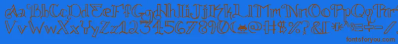 フォントKnuckle.Tatz.Fontvir.Us – 茶色の文字が青い背景にあります。
