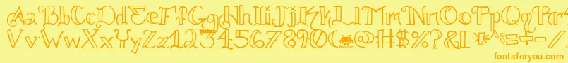 フォントKnuckle.Tatz.Fontvir.Us – オレンジの文字が黄色の背景にあります。
