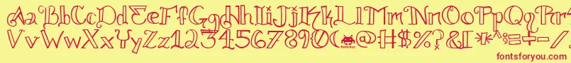 フォントKnuckle.Tatz.Fontvir.Us – 赤い文字の黄色い背景