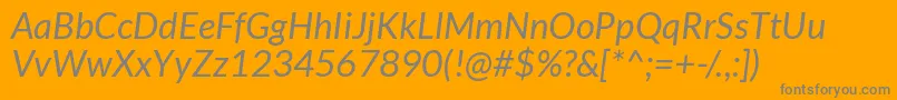 Lisätietoja LatoItalic-fontista LatoItalic-fontti – harmaat kirjasimet oranssilla taustalla