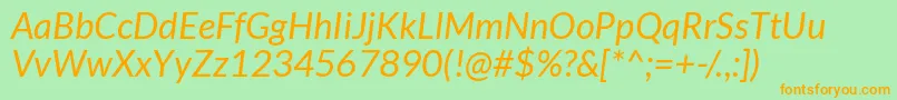 フォントLatoItalic – オレンジの文字が緑の背景にあります。