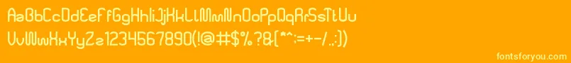 MadeInIndonesia-Schriftart – Gelbe Schriften auf orangefarbenem Hintergrund