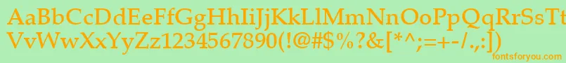 PalatinoLtMedium-Schriftart – Orangefarbene Schriften auf grünem Hintergrund