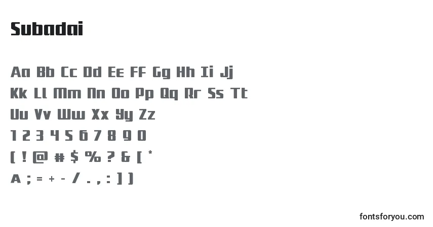 Subadaiフォント–アルファベット、数字、特殊文字