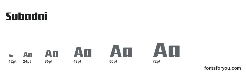 Размеры шрифта Subadai