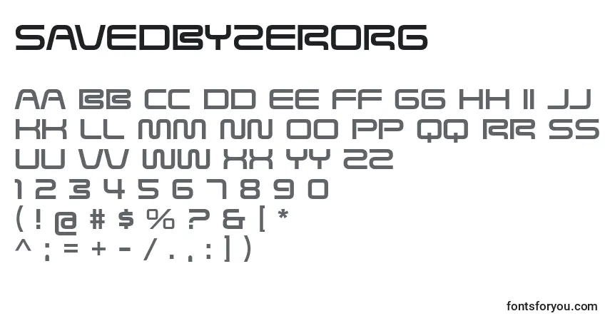 Czcionka SavedByZeroRg – alfabet, cyfry, specjalne znaki