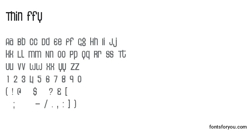 Czcionka Thin ffy – alfabet, cyfry, specjalne znaki