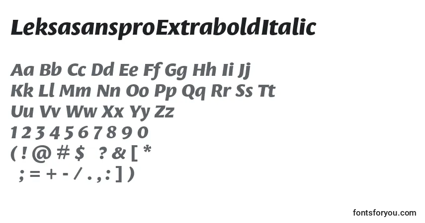 Шрифт LeksasansproExtraboldItalic – алфавит, цифры, специальные символы