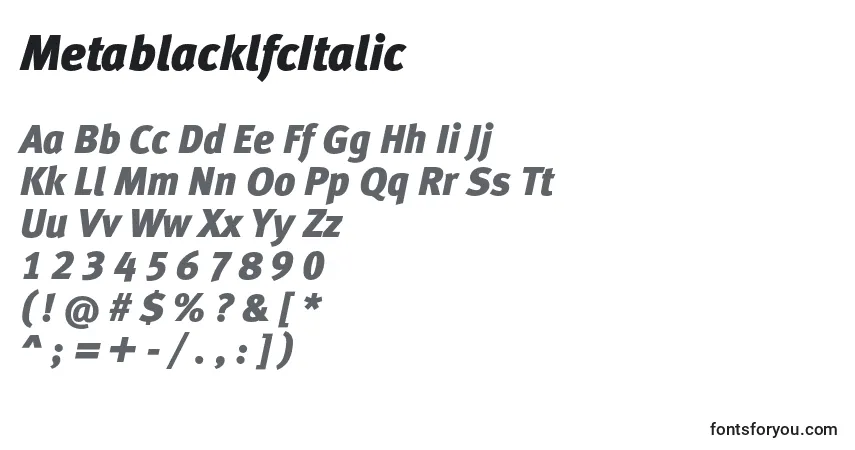 Czcionka MetablacklfcItalic – alfabet, cyfry, specjalne znaki