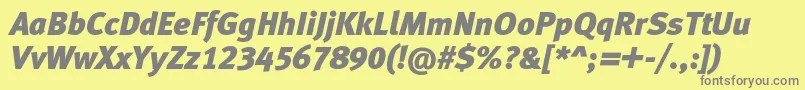 フォントMetablacklfcItalic – 黄色の背景に灰色の文字