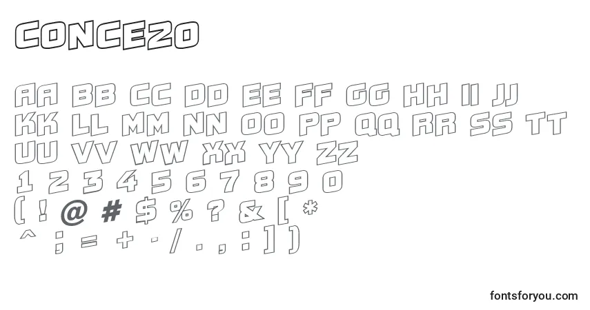 Schriftart Conce20 – Alphabet, Zahlen, spezielle Symbole