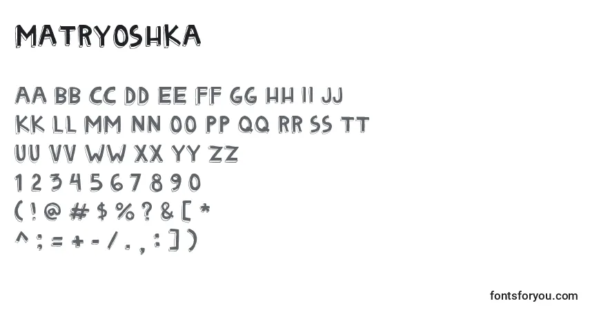 Czcionka Matryoshka – alfabet, cyfry, specjalne znaki