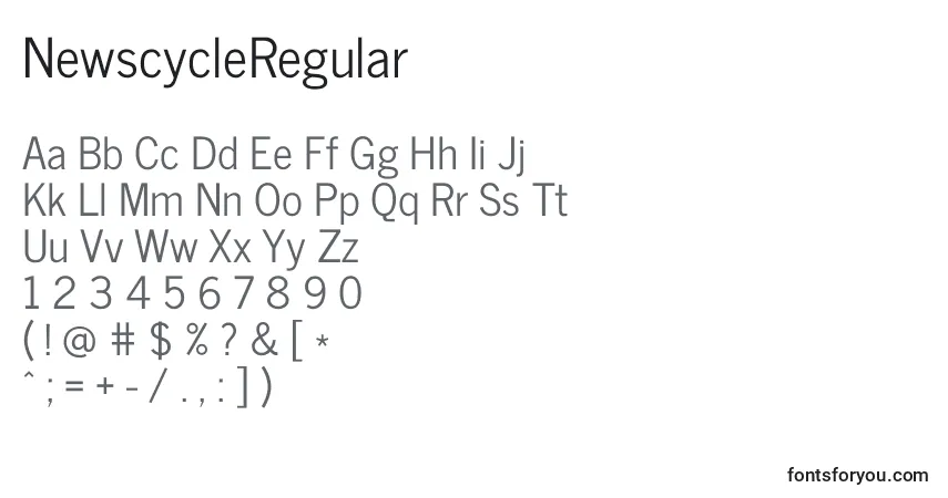 Czcionka NewscycleRegular – alfabet, cyfry, specjalne znaki