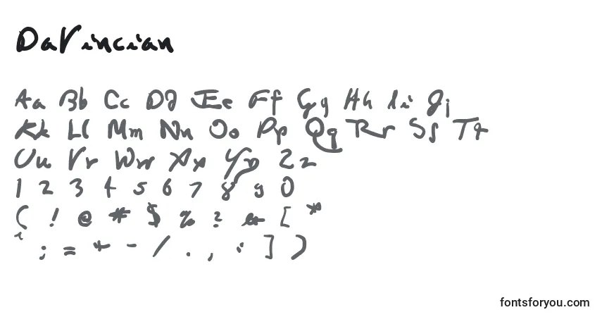 A fonte DaVincian – alfabeto, números, caracteres especiais