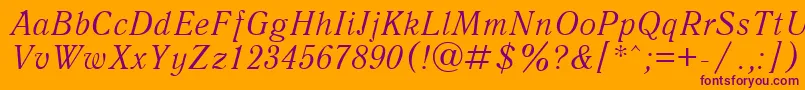 Czcionka UkAntiqueItalic – fioletowe czcionki na pomarańczowym tle