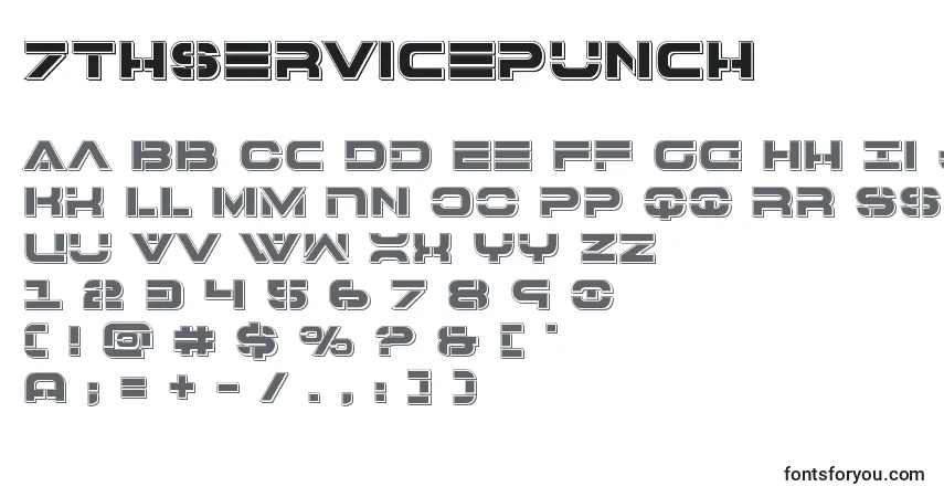 Schriftart 7thservicepunch – Alphabet, Zahlen, spezielle Symbole