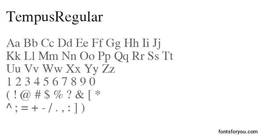 Schriftart TempusRegular – Alphabet, Zahlen, spezielle Symbole