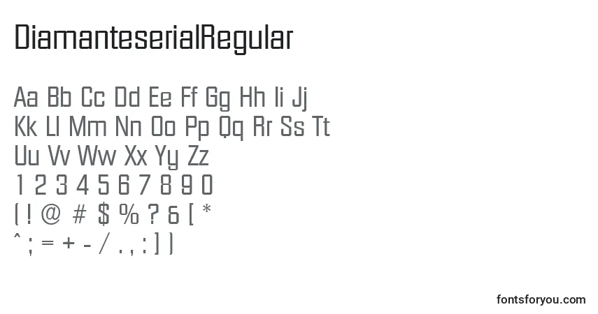 A fonte DiamanteserialRegular – alfabeto, números, caracteres especiais