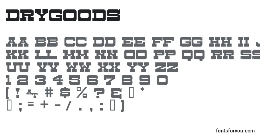 A fonte Drygoods – alfabeto, números, caracteres especiais