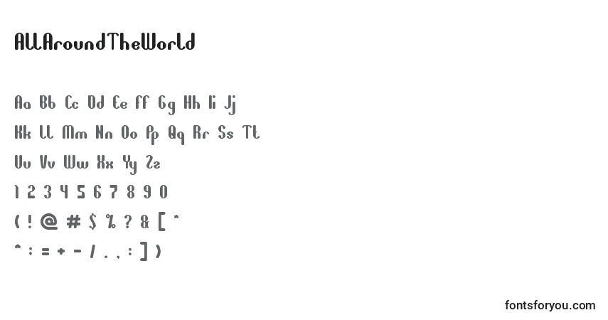 Czcionka AllAroundTheWorld – alfabet, cyfry, specjalne znaki