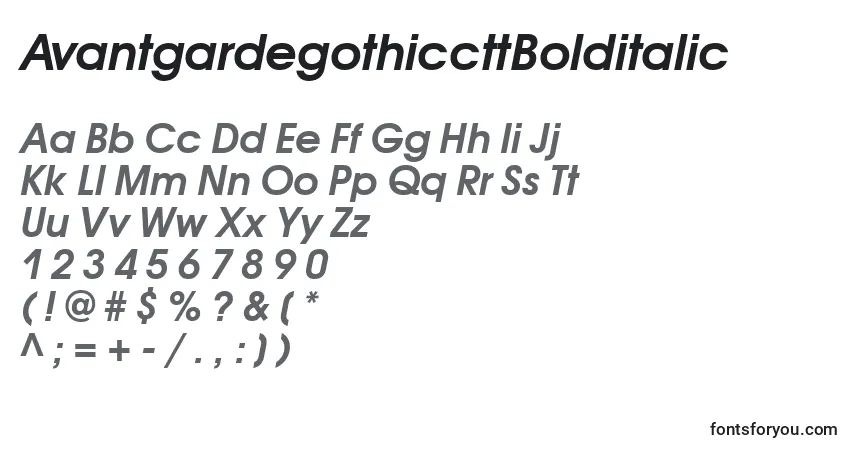 Шрифт AvantgardegothiccttBolditalic – алфавит, цифры, специальные символы
