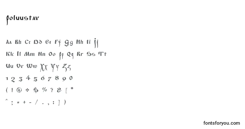 Fuente Poluustav - alfabeto, números, caracteres especiales