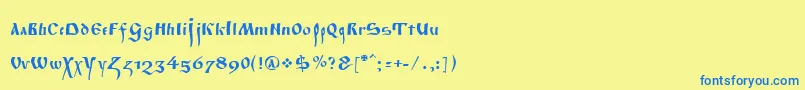 フォントPoluustav – 青い文字が黄色の背景にあります。