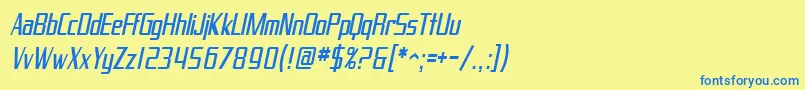 フォントSfProverbialGothicCondensedOblique – 青い文字が黄色の背景にあります。