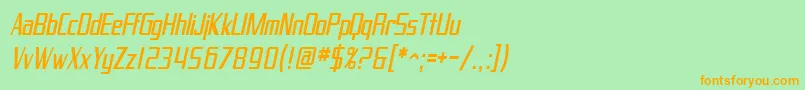 フォントSfProverbialGothicCondensedOblique – オレンジの文字が緑の背景にあります。