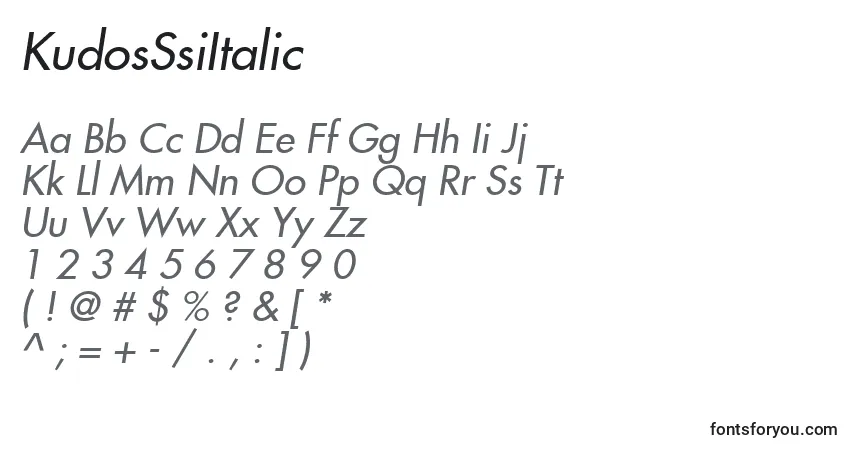 Шрифт KudosSsiItalic – алфавит, цифры, специальные символы
