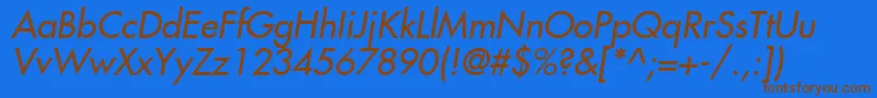 フォントKudosSsiItalic – 茶色の文字が青い背景にあります。