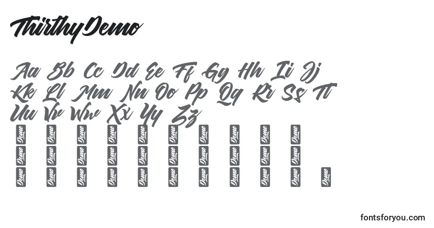 ThirthyDemo-fontti – aakkoset, numerot, erikoismerkit