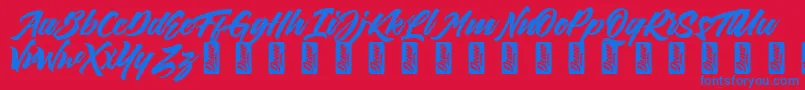 ThirthyDemo-Schriftart – Blaue Schriften auf rotem Hintergrund
