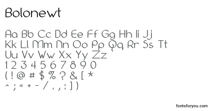 Schriftart Bolonewt – Alphabet, Zahlen, spezielle Symbole