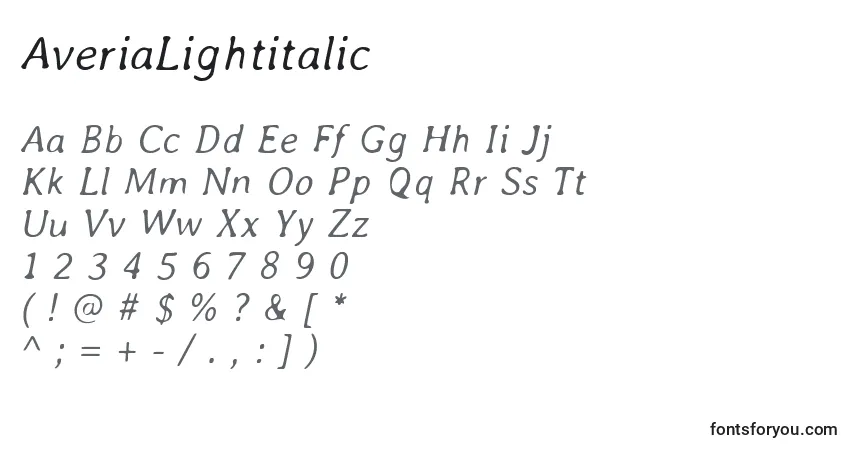 AveriaLightitalicフォント–アルファベット、数字、特殊文字