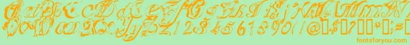 Scripteriacola-Schriftart – Orangefarbene Schriften auf grünem Hintergrund
