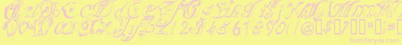 Scripteriacola-fontti – vaaleanpunaiset fontit keltaisella taustalla