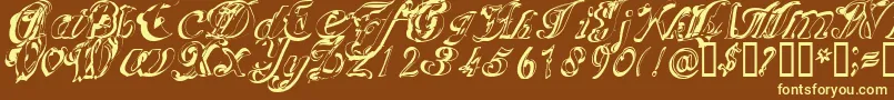 Scripteriacola-fontti – keltaiset fontit ruskealla taustalla