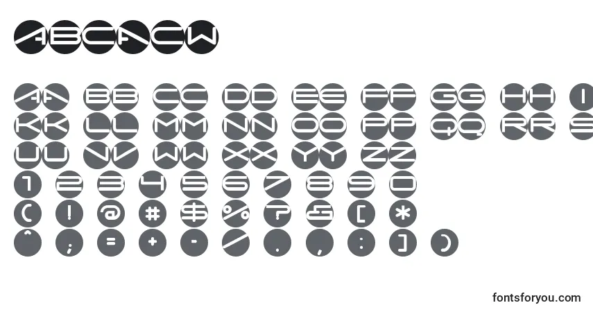 Czcionka Abcacw – alfabet, cyfry, specjalne znaki