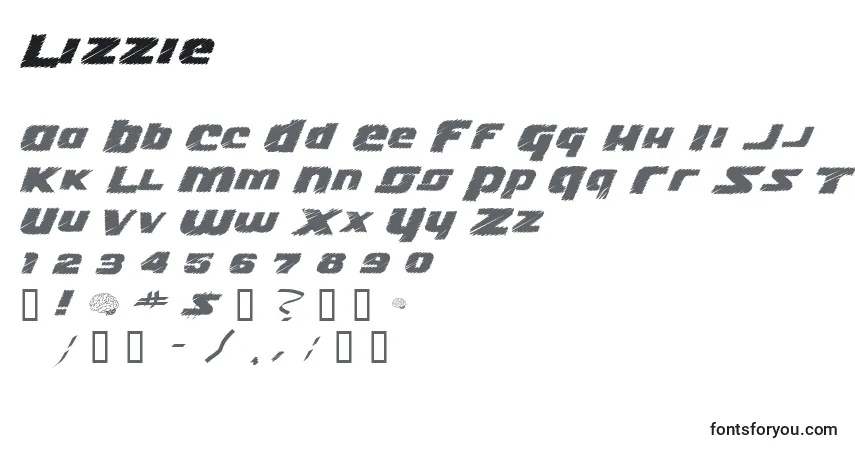 Czcionka Lizzie – alfabet, cyfry, specjalne znaki