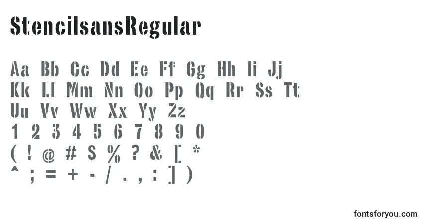 Czcionka StencilsansRegular – alfabet, cyfry, specjalne znaki