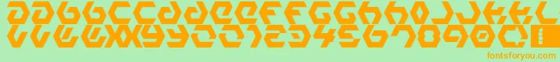 フォントHexampleLdr – オレンジの文字が緑の背景にあります。