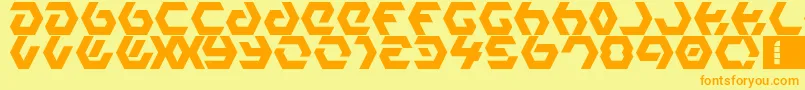 フォントHexampleLdr – オレンジの文字が黄色の背景にあります。