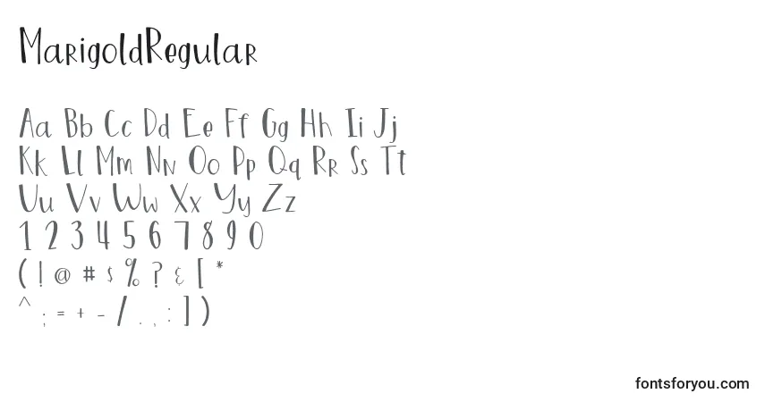 A fonte MarigoldRegular – alfabeto, números, caracteres especiais